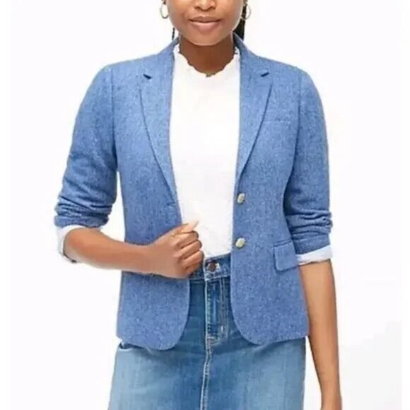 J. Crew Factory Blue Schoolboy Herringbone Wool Blend Blazer Jacket 35746 - Picture 1 of 12
